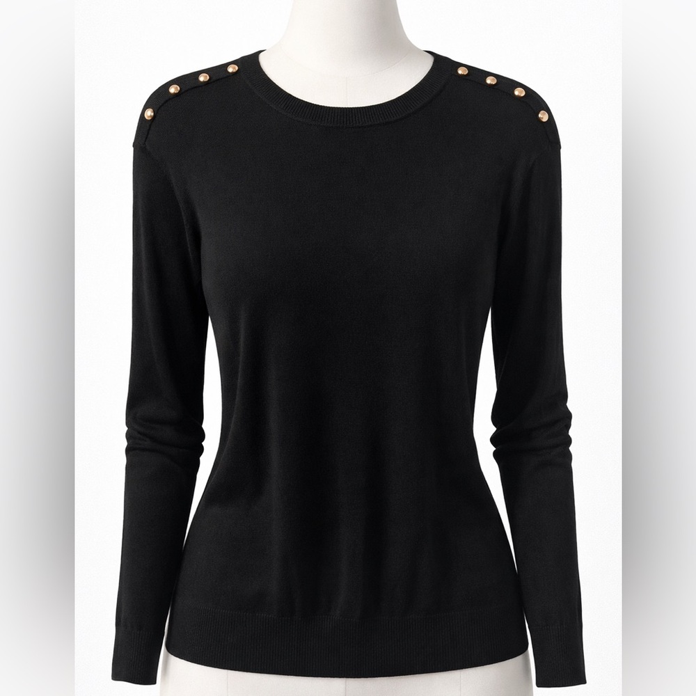 Zara Black Knit Sweater with Gold Shoulder Buttons Size Medium